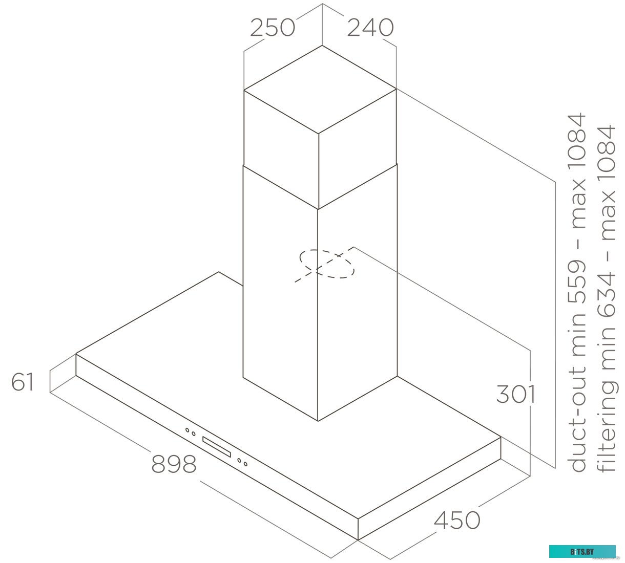 PRF0097373A Вытяжка каминная ELICA Spot Plus IX/A/90,  серебристый,  кнопочное управление [prf0097373a]