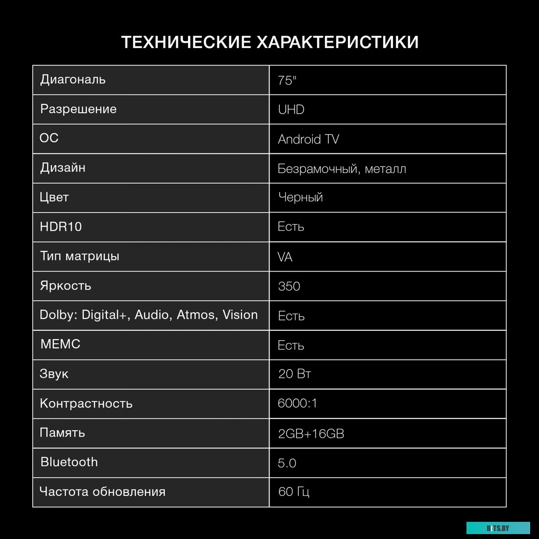 Телевизор Hyundai H-LED75BU7009, 4K Ultra HD, черный, СМАРТ ТВ, Android TV