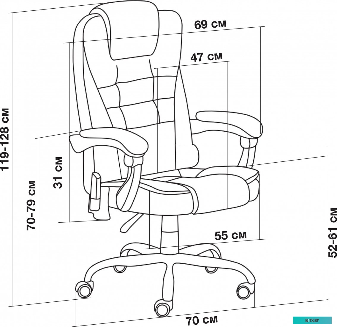 CS-CHR-OC05M-BR Кресло Cactus с вибромассажем CS-CHR-OC05M-BR, на колесиках, эко.кожа, темно-коричневый