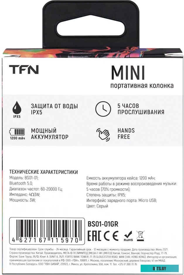 Беспроводная колонка TFN Mini (серый) <TFN-BS01-01GR>