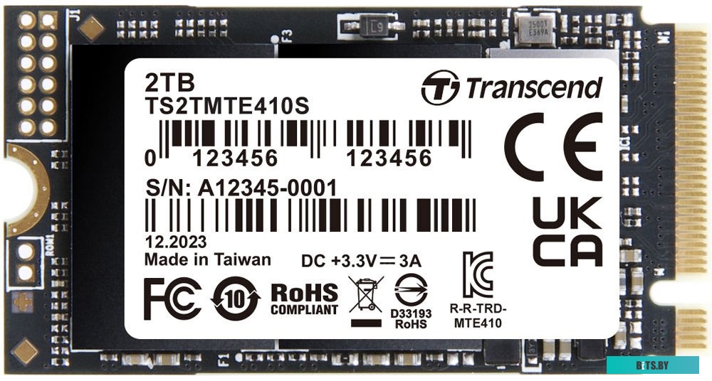 Твердотельный диск Transcend MTE410S, 2TB, 3D TLC NAND, M.2 2280, PCIe Gen3x4, DRAM-less