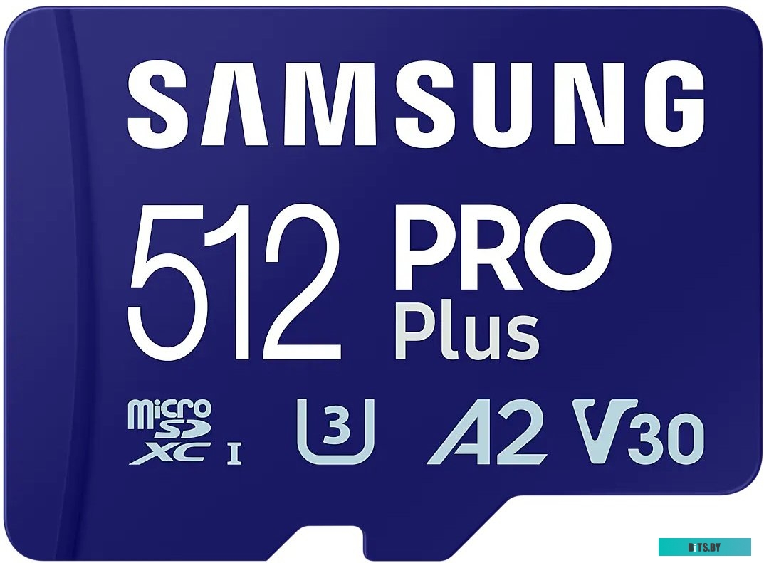 MB-MD512SA/KR Карта памяти MicroSDXC 512GB Samsung PRO Plus MB-MD512SA/KR Class 10, A2, V30, UHS-I (U3), W 130 МБ/с, R 180 МБ/с, адаптер на SD