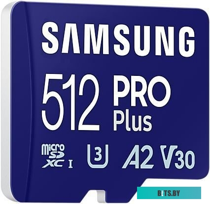 MB-MD512SA/KR Карта памяти MicroSDXC 512GB Samsung PRO Plus MB-MD512SA/KR Class 10, A2, V30, UHS-I (U3), W 130 МБ/с, R 180 МБ/с, адаптер на SD