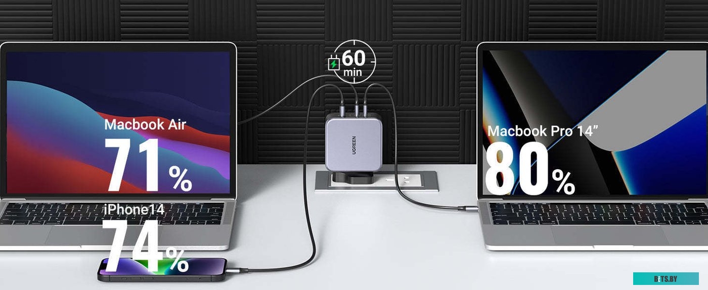 CD289-90549 Сетевое зарядное устройство UGREEN CD289-90549; USB-A+2*USB-C 140W GaN Tech + C to C кабель 2M, Black