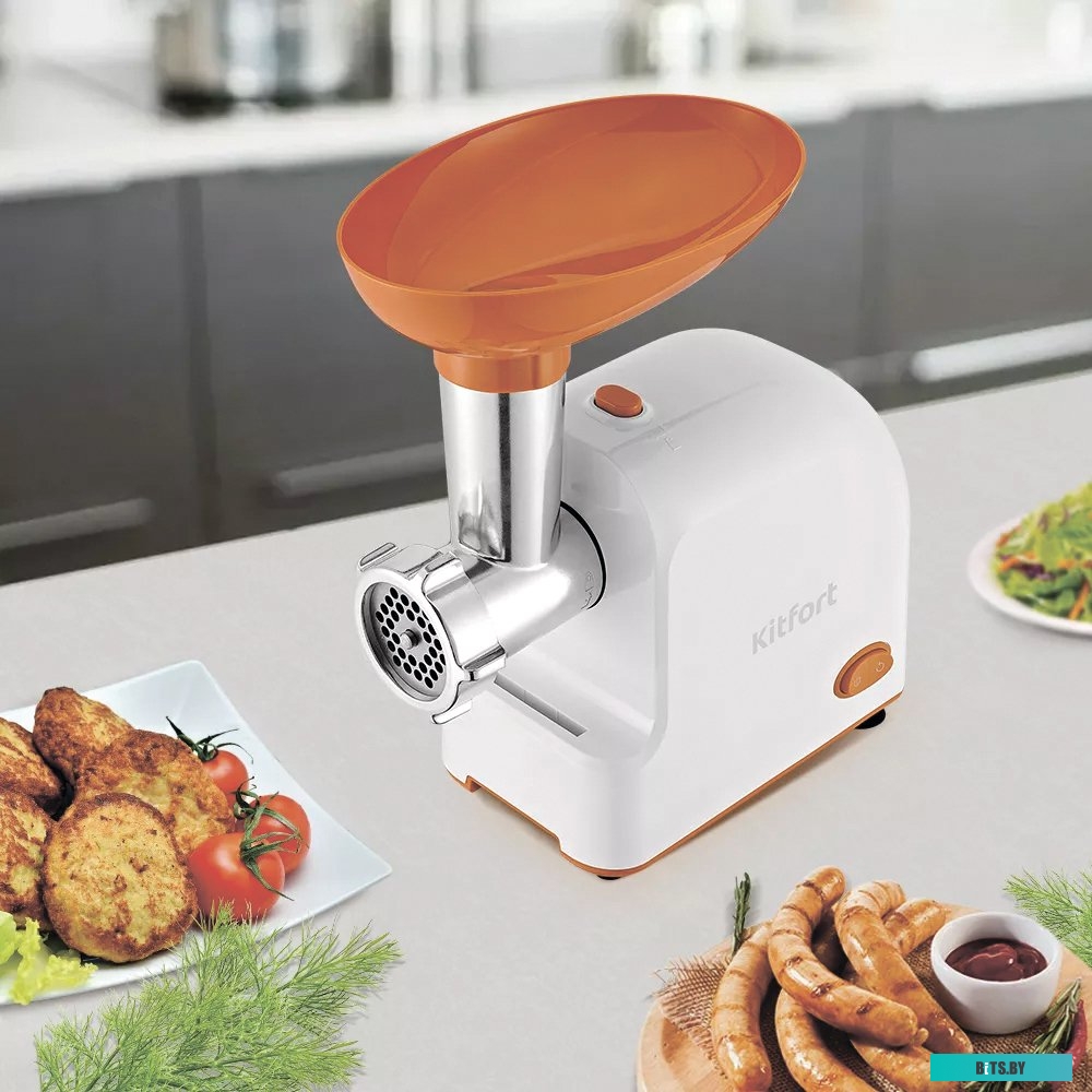 КТ-2113-1 Мясорубка KitFort КТ-2113-1,  белый / оранжевый