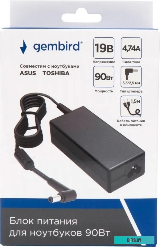 Блок питания Gembird для ноутбуков Asus, Toshiba 19В/4,74А, 90Вт, 1 штекер 5,5х2,5мм (NPA-AC17) NPA-AC17
