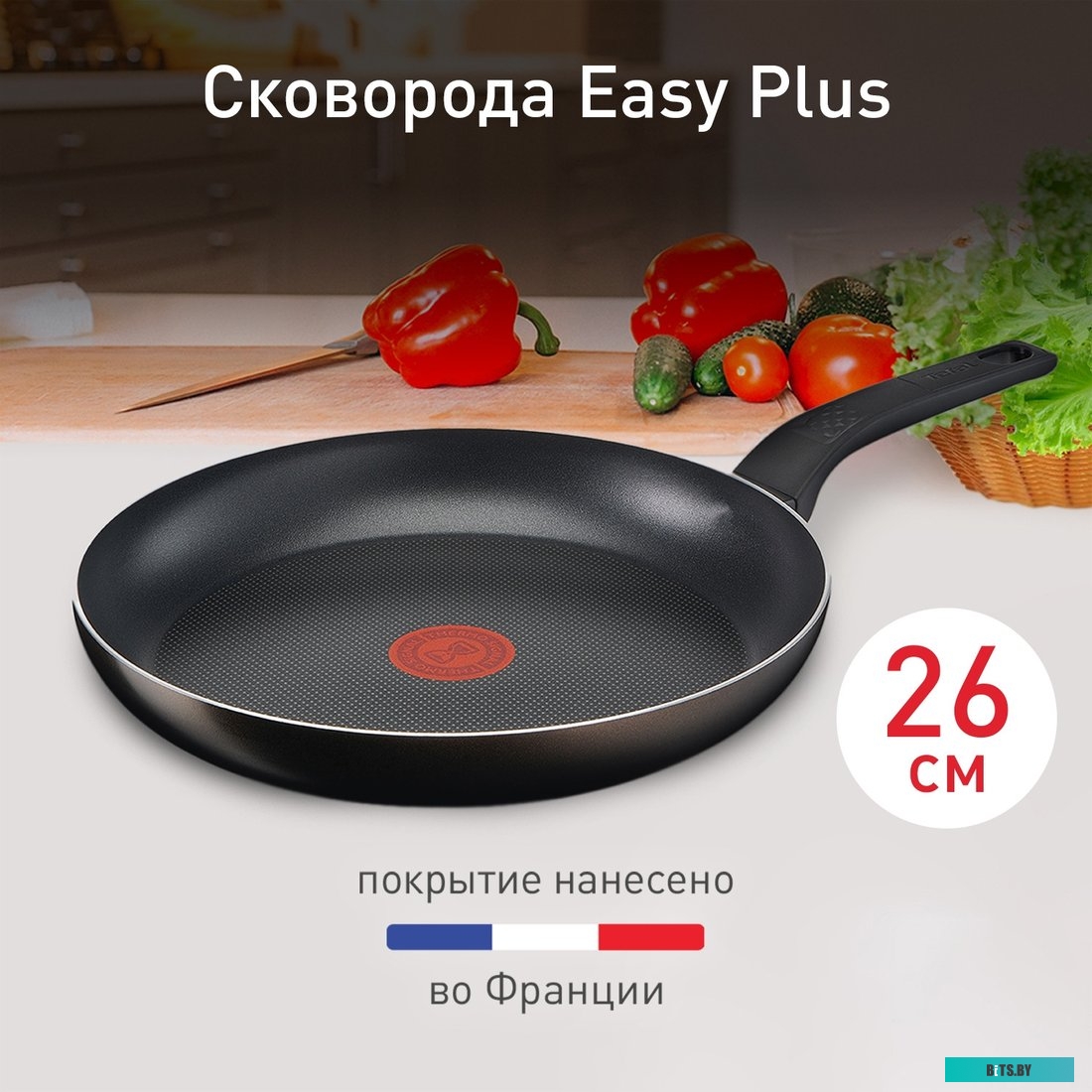 9100054096 Сковорода Tefal Easy Plus Э 04237126, 26см, без крышки,  черный [9100054096]