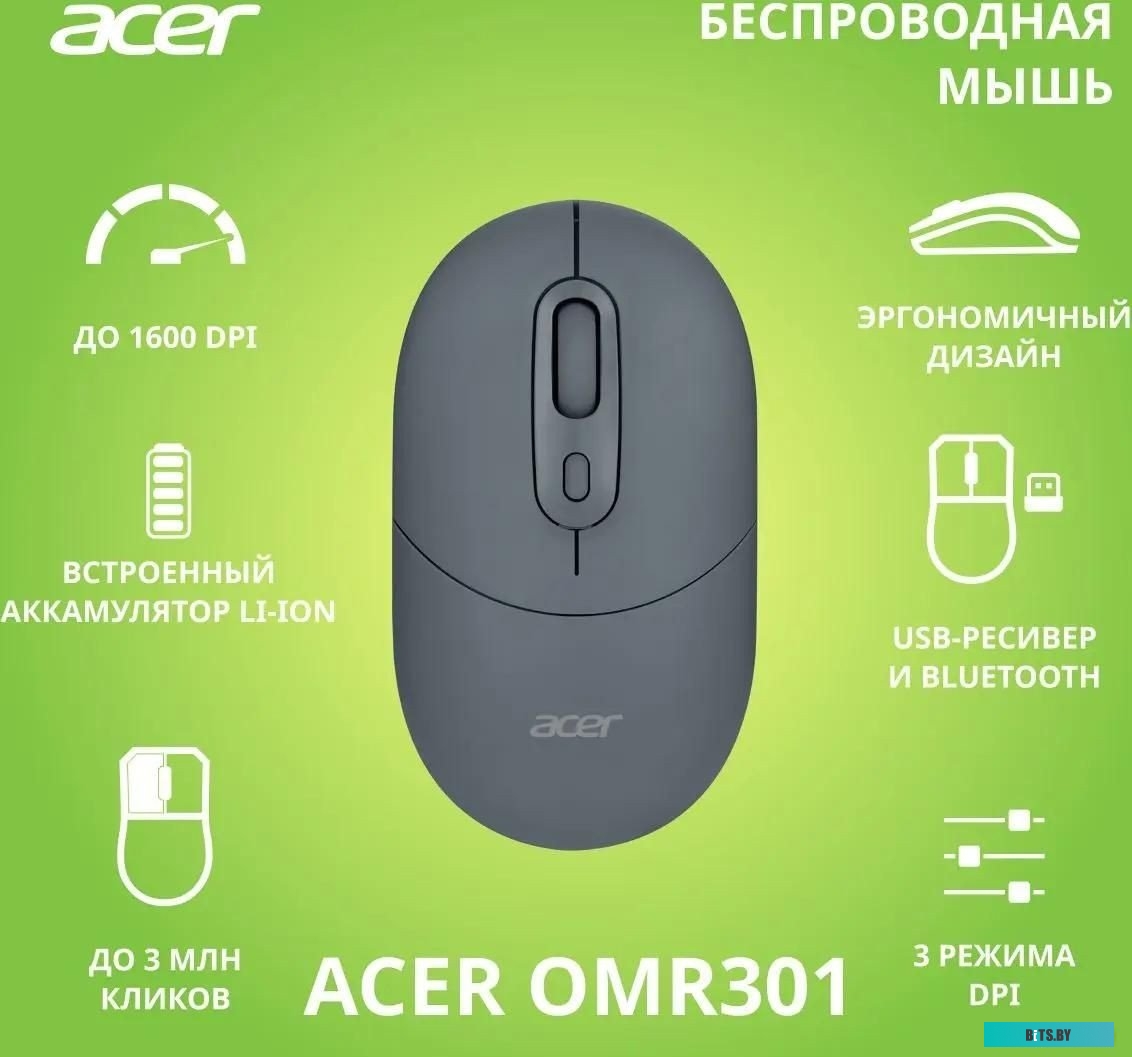 ZL.MCECC.01T Мышь Acer OMR301, оптическая, беспроводная, USB, черный [zl.mcecc.01t]