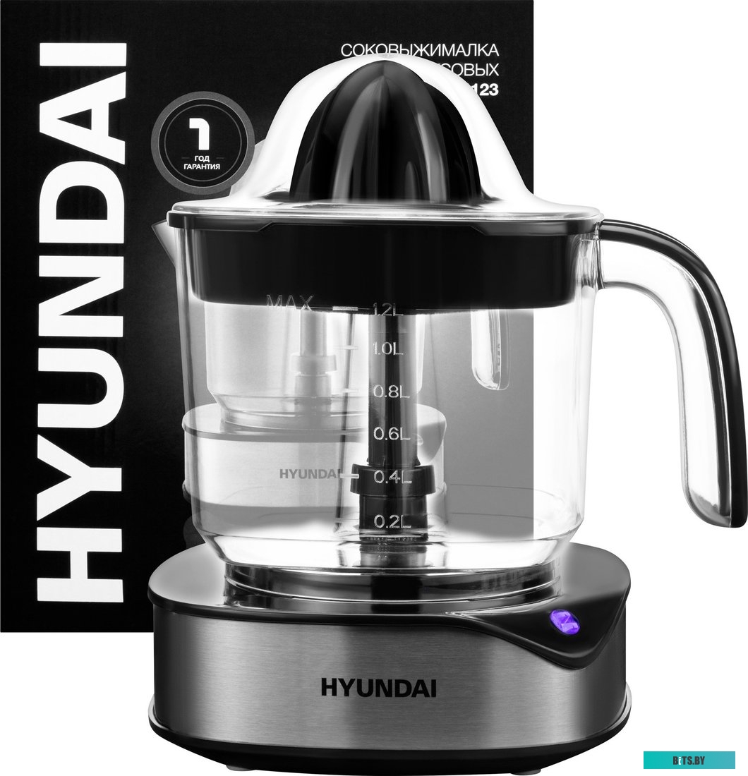 HY-JC4123 Соковыжималка цитрусовая Hyundai HY-JC4123 30Вт рез.сок.:1200мл. черный/нержавеющая сталь