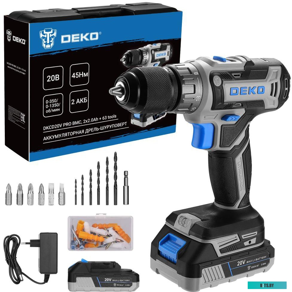 080-1001 6974129108210 Deko DKCD20V PRO 080-1001 (с 2-мя АКБ, кейс, оснастка)