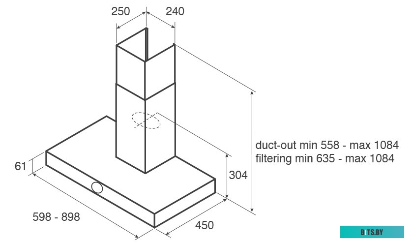 TOUCH BL/A/60-PRF0099977A Вытяжки JET AIR/ Декоративный дизайн, Т-образная, 60 см, 3-позиционное ротационное управление, 1200 куб. м. , черная