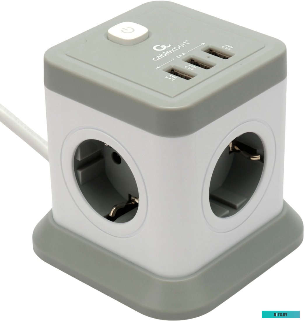 Сетевой фильтр Cablexpert TWR-4-U3-W-3 Tower 4р, 10А, 3xUSB, 3.1А, 3м, ур.защиты 2+, белый, коробка TWR-4-U3-W-3