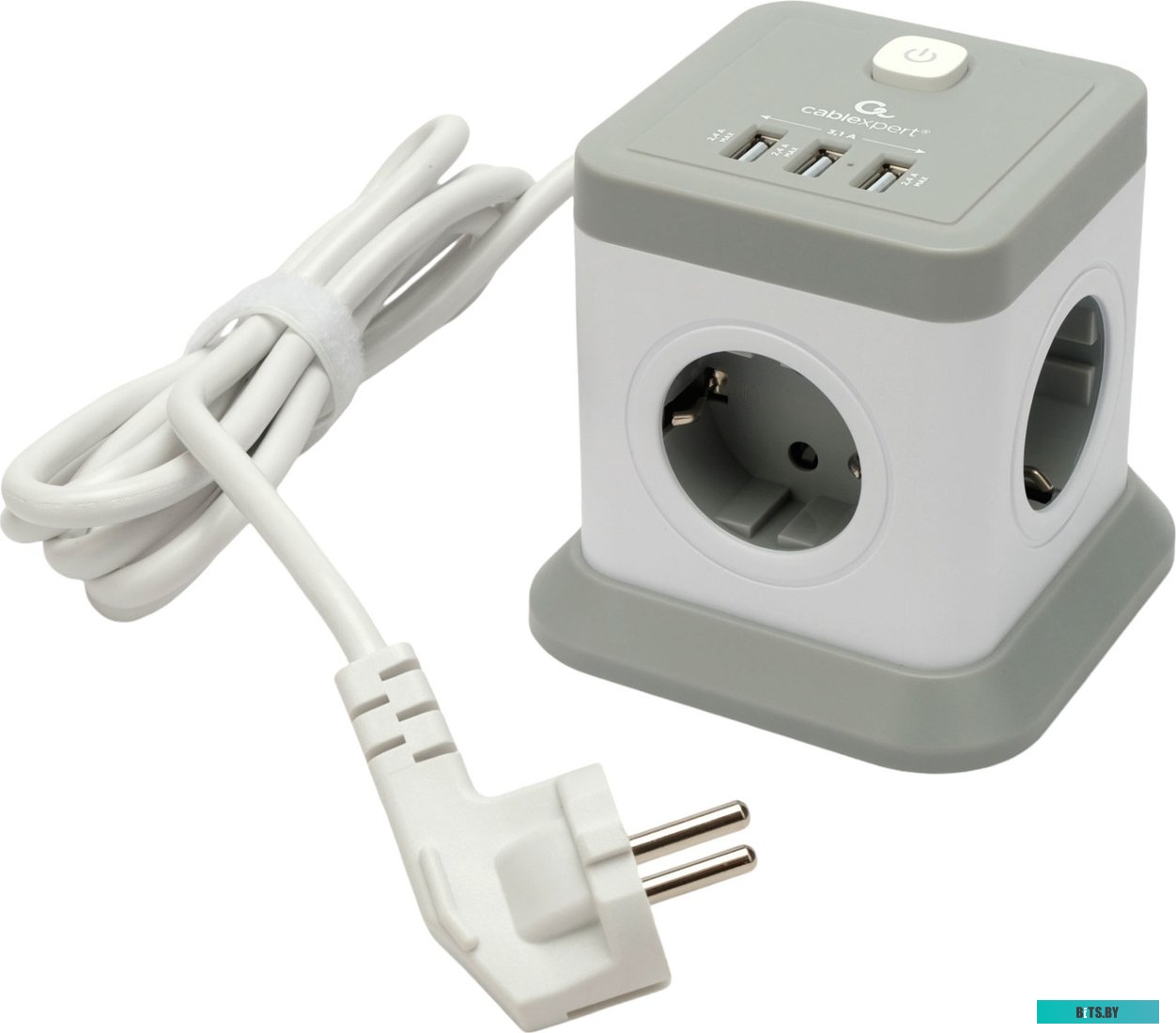 Сетевой фильтр Cablexpert TWR-4-U3-W-3 Tower 4р, 10А, 3xUSB, 3.1А, 3м, ур.защиты 2+, белый, коробка TWR-4-U3-W-3