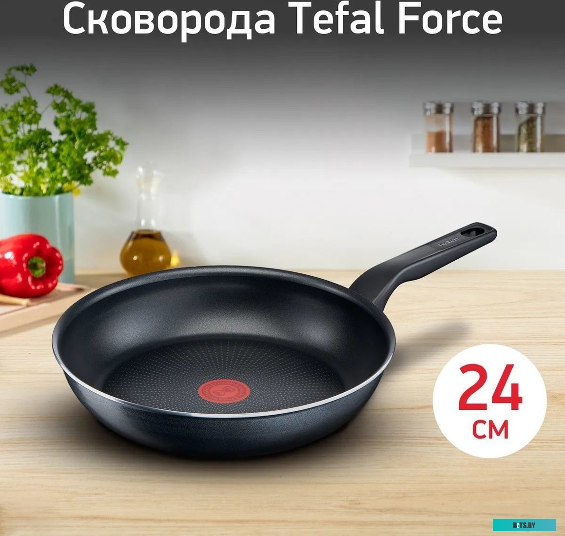 9100048321 Сковорода Tefal Force 4218924, 24см, с крышкой,  черный [9100048321]