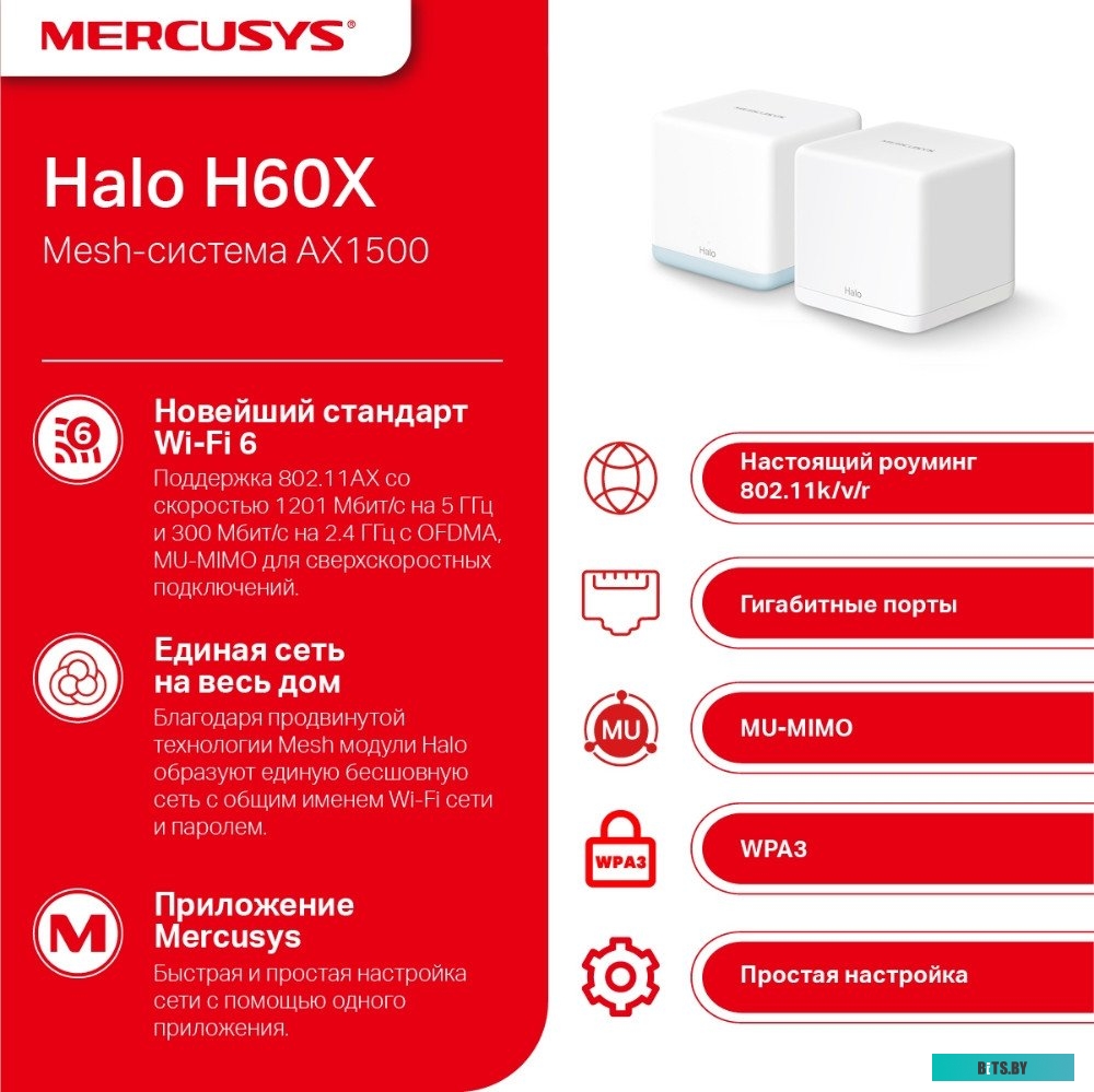 Бесшовный Mesh роутер MERCUSYS Halo H60X 2-pack