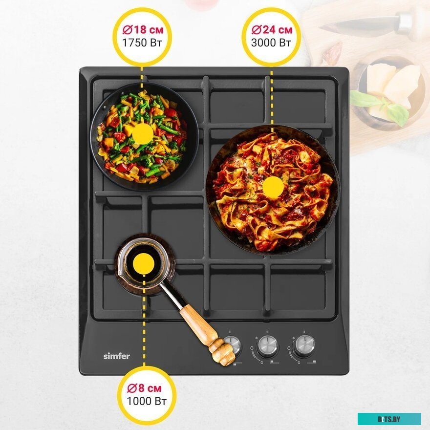 H45V30B416 Газовая варочная панель Simfer H45V30B416,  независимая,  черный
