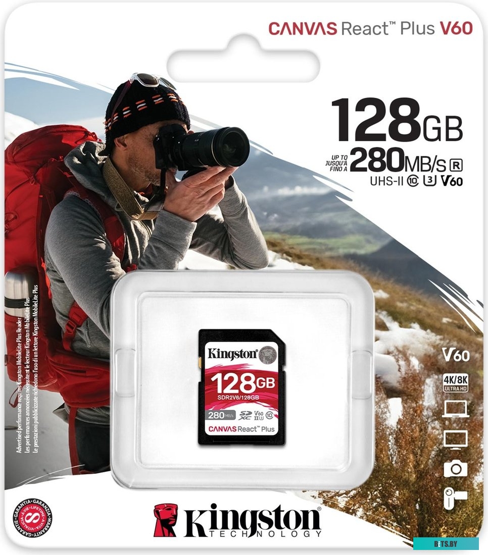 Карта памяти SDXC Kingston Canvas React Plus 128 ГБ, SDR2V6/128GB