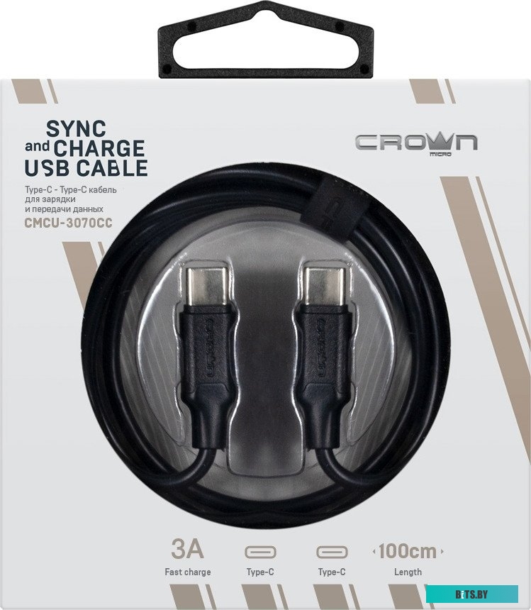 Кабель USB2 Type-C Crown CMCU-3070CC (1м, оплетка ПВХ, 2А, Type-C - Type-C)