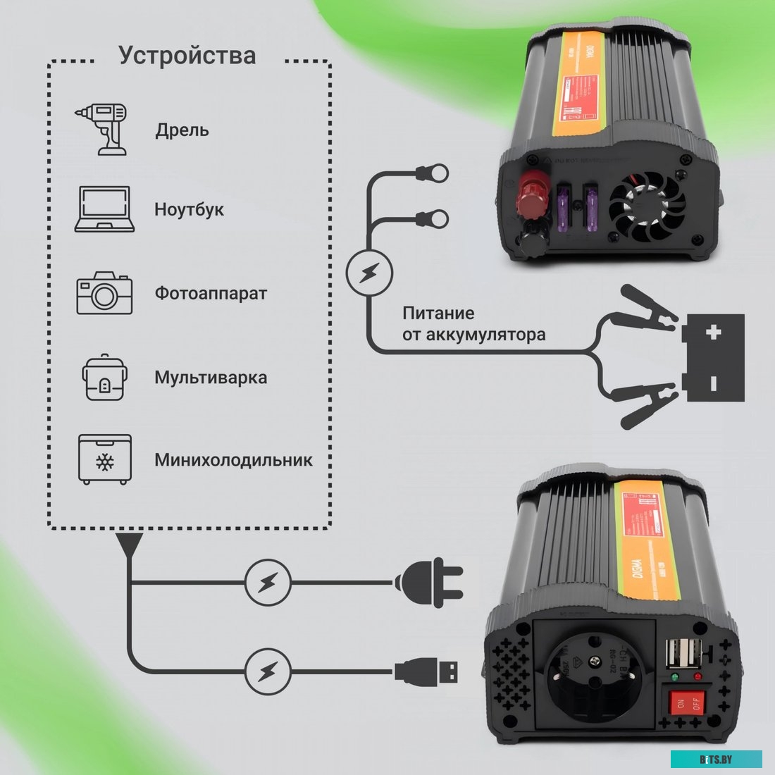 Автоинвертор Digma AI600-12W 600Вт