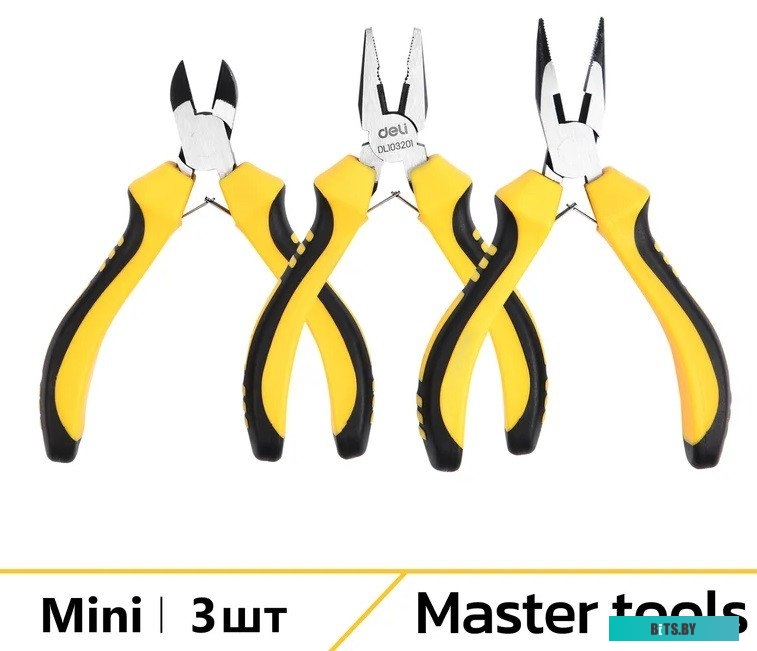 Набор плоскогубцев Deli DL103201-3  (комбинированные плоскогубцы 115мм, удлиненные плоскогубцы 125мм, диагональные бокорезы 110мм, двухкомпонентная ру