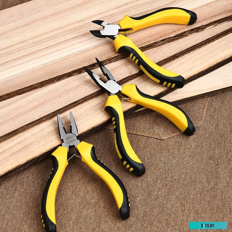 Набор плоскогубцев Deli DL103201-3  (комбинированные плоскогубцы 115мм, удлиненные плоскогубцы 125мм, диагональные бокорезы 110мм, двухкомпонентная ру