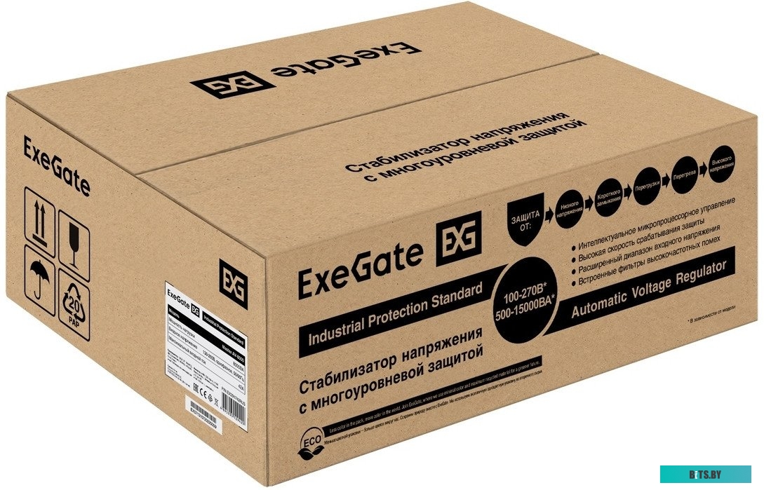 EX291749RUS Стабилизатор напряжения настенный ExeGate Master Turbo AVS-5000 (5000ВА, вход 100-265В, цифр. индикация вход/вых. напряжения, выход 220В±1