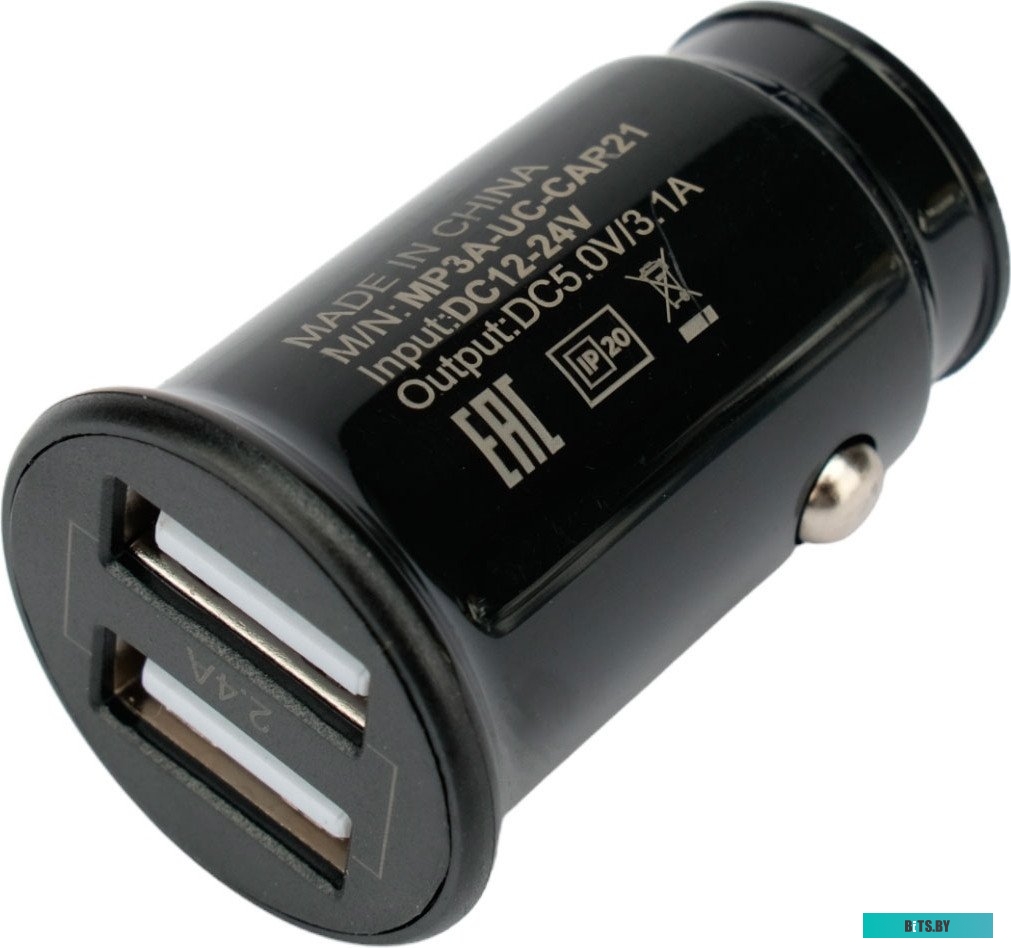 MP3A-UC-CAR21 Cablexpert <MP3A-UC-CAR21> Автомобильное зарядное уст-во USB (Вх. DC12-24V, Вых. DC5V, 12W, 2xUSB)