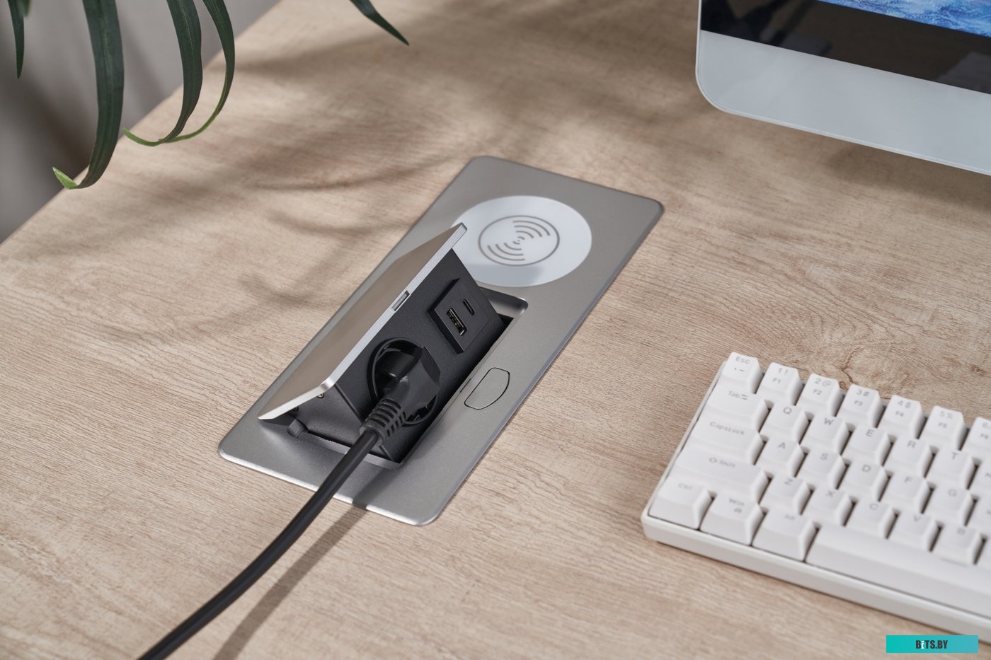 Розетка Cactus CS-SOCKET-USBA/C-WLESS для столешницы серебристый