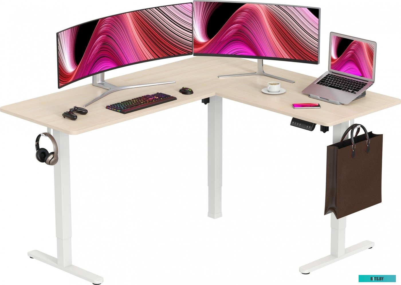 Стол для компьютера Cactus угловой подъёмный столешница МДФ белый дуб каркас белый 140x72x60см (CS-EDXL-WWD) CS-EDXL-WWD