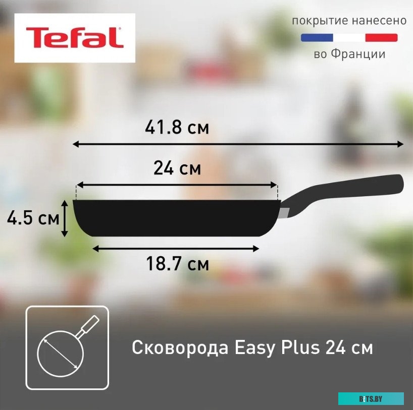 9100054095 Сковорода Tefal Easy Plus Э 04237124, 24см, без крышки,  черный [9100054095]