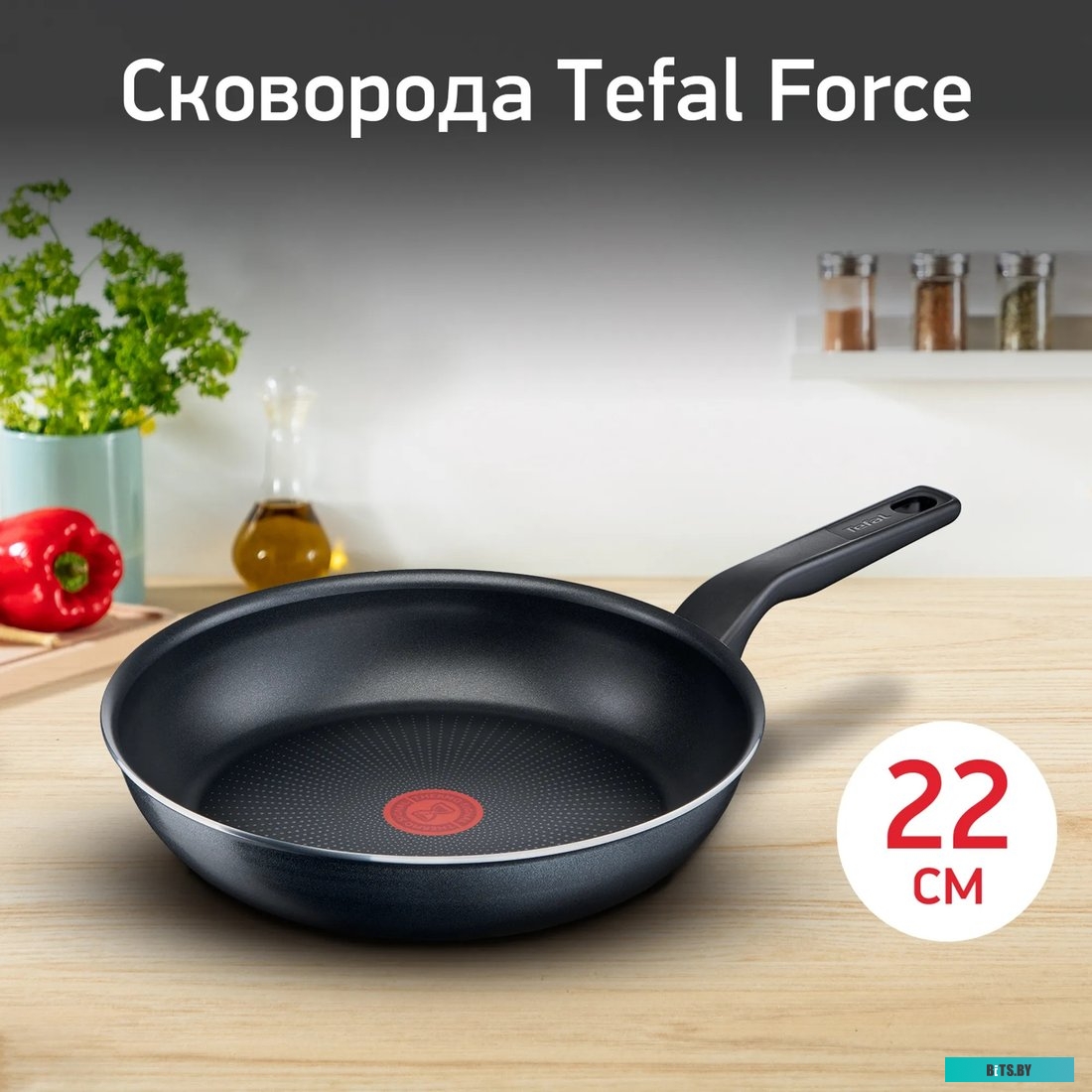 9100048314 Сковорода Tefal Force 4218022, 22см, без крышки,  черный [9100048314]