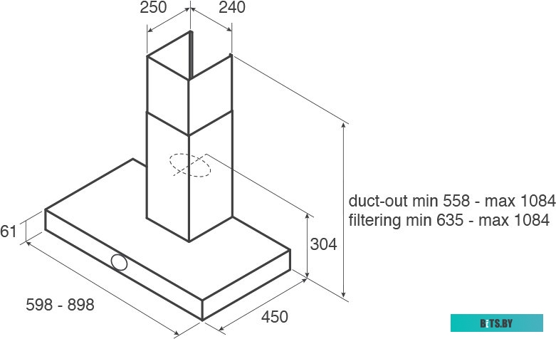 TOUCH BL/A/90-PRF0099978A Вытяжки JET AIR/ Декоративный дизайн, Т-образная, 90 см, 3-позиционное ротационное управление, 1200 куб. м. , черная