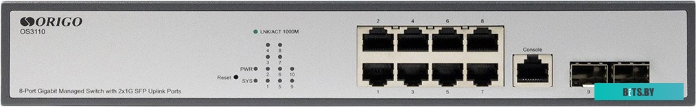 Коммутатор ORIGO OS3110/A1A управляемый L2 коммутатор 8x1000Base-T, 2x1000Base-X SFP OS3110/A1A