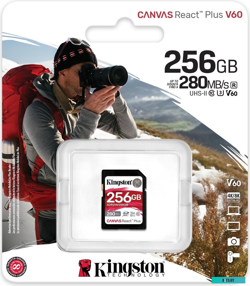 Карта памяти SDXC Kingston Canvas React Plus 256 ГБ, SDR2V6/256GB