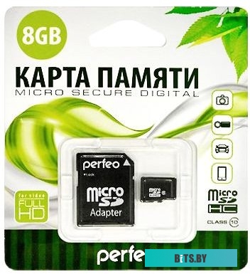 Карта памяти Perfeo microSDHC Class 10 8GB + адаптер [PF8GMCSH10A]