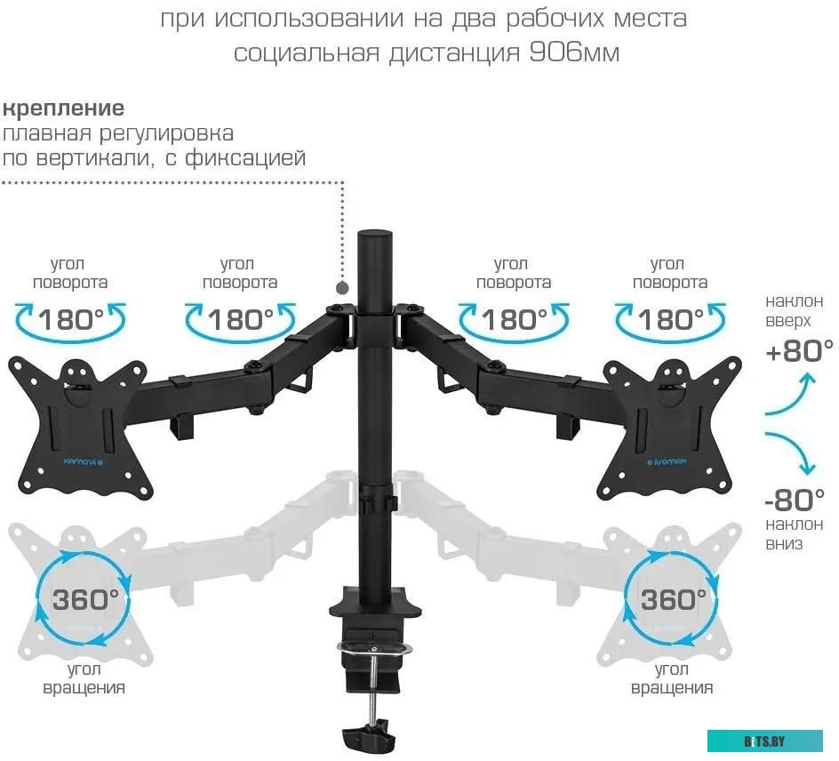 90421 Кронштейн для мониторов Kromax CASPER-508, до 32", до 10кг, настольный, поворот и наклон, черный  [90421]