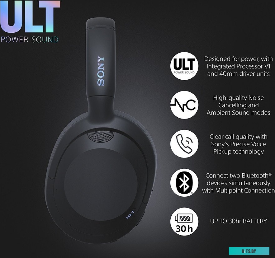 WHULT900N/B Наушники Sony WH-ULT900N, 3.5 мм/Bluetooth, накладные, черный [whult900n/b]