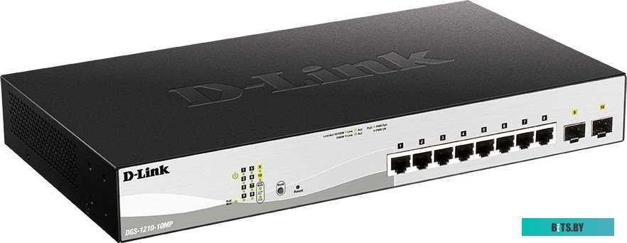 Коммутатор управляемый D-link DGS-1210-10MP/FL2A 8x10/100/1000Base-T PoE (130 Вт), 2x1000Base-X SFP, L2, 19” DGS-1210-10MP/FL2A