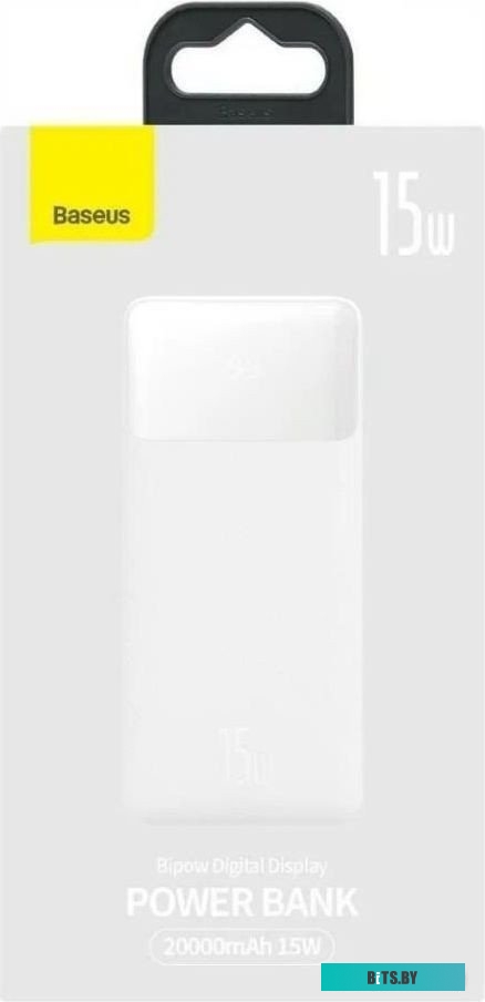 PPBD050102 Baseus Bipow Digital Display Power Bank 20000mAh 15W White Overseas Edition (Simple Series Cable USB to Micro 25cm White) (PPBD050102)