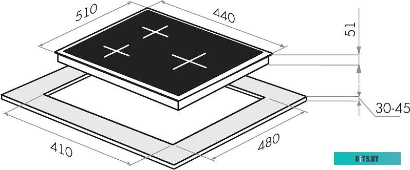 HGG433TGCBK Газовая варочная панель HOMSAIR HGG433TGCBK,  независимая,  черный