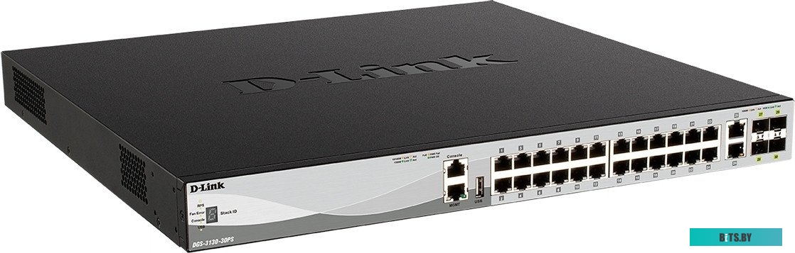 Коммутатор D-Link DGS-3130-30PS/B2A Управляемый L3 стекируемый коммутатор с 24 портами 10/100/1000Base-T, 2 портами 10GBase-T и 4 портами 10GBase-X SF
