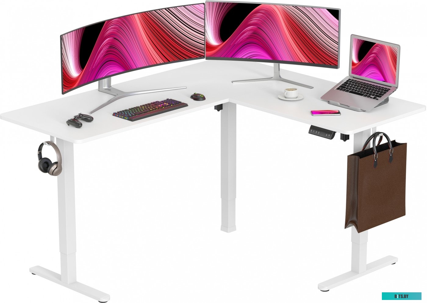 Стол для компьютера Cactus угловой подъёмный столешница МДФ белый каркас белый 140x72x60см (CS-EDXL-WWT) CS-EDXL-WWT