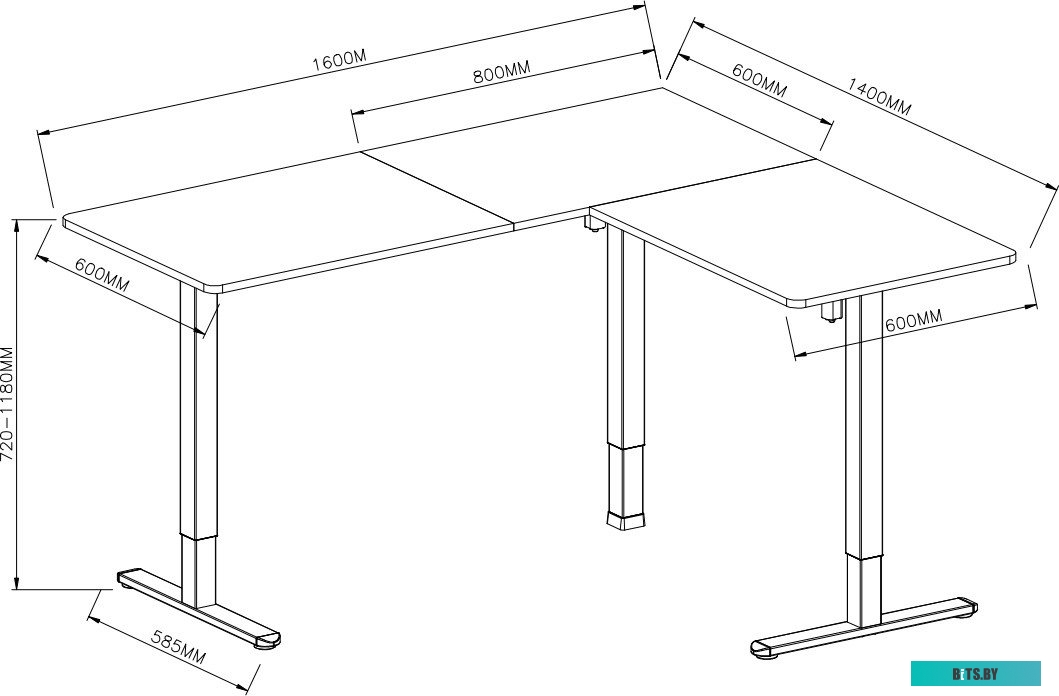 Стол для компьютера Cactus угловой подъёмный столешница МДФ белый каркас белый 140x72x60см (CS-EDXL-WWT) CS-EDXL-WWT