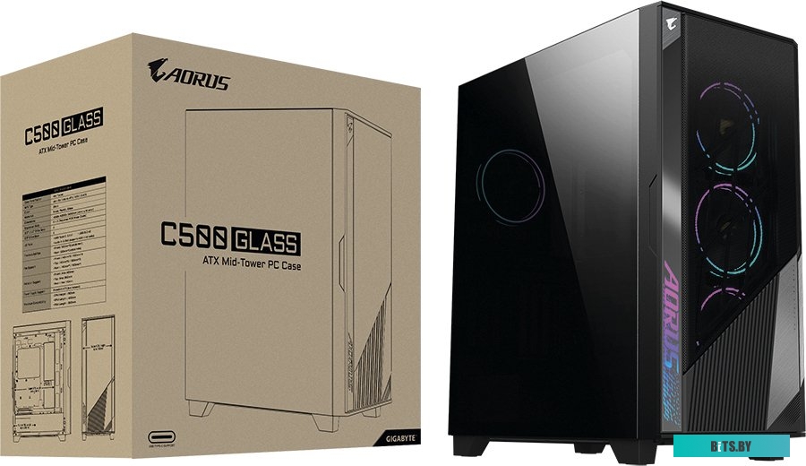 Корпус eATX GIGABYTE AORUS C500 GLASS черный, без БП, боковая панель из закаленного стекла, USB Type-C, 2*USB 3.0, audio GB-AC500G ST