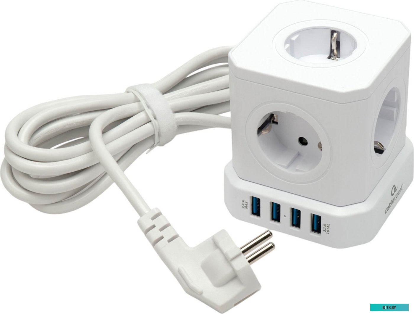 Cablexpert Сетевой фильтр Tower TWR-5-U4-W-3 (Tower 5р, 10А, 4 х USB, 3.1А, 3м, ур.защиты 4+) белый, коробка {22554} TWR-5-U4-W-3