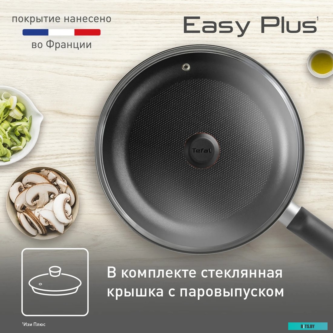 9100054100 Сковорода Tefal Easy Plus 04237924, 24см, с крышкой,  черный [9100054100]