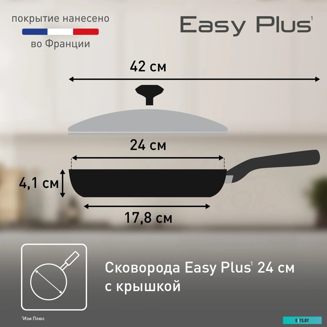 9100054100 Сковорода Tefal Easy Plus 04237924, 24см, с крышкой,  черный [9100054100]