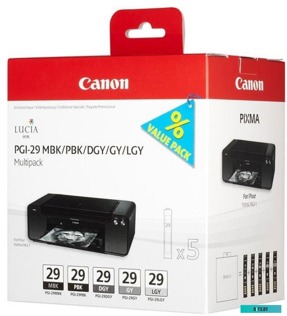 Картридж CANON PGI-29 MBK MULTIPACK матовый черный, фото-черный, темно-серый, серый, светло-серый для Pixma Pro 1 4868B005