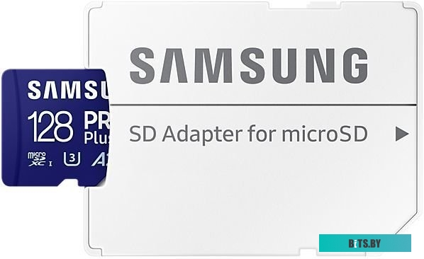 Карта памяти MicroSDXC 128GB Samsung MB-MD128SA/KR PRO Plus Class 10, A2, V30, UHS-I (U3), W 130 МБ/с, R 180 МБ/с, адаптер на SD MB-MD128SA/KR