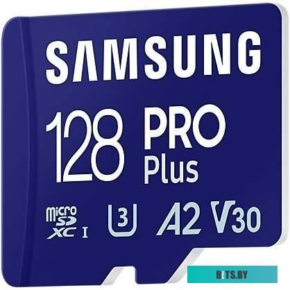 Карта памяти MicroSDXC 128GB Samsung MB-MD128SA/KR PRO Plus Class 10, A2, V30, UHS-I (U3), W 130 МБ/с, R 180 МБ/с, адаптер на SD MB-MD128SA/KR